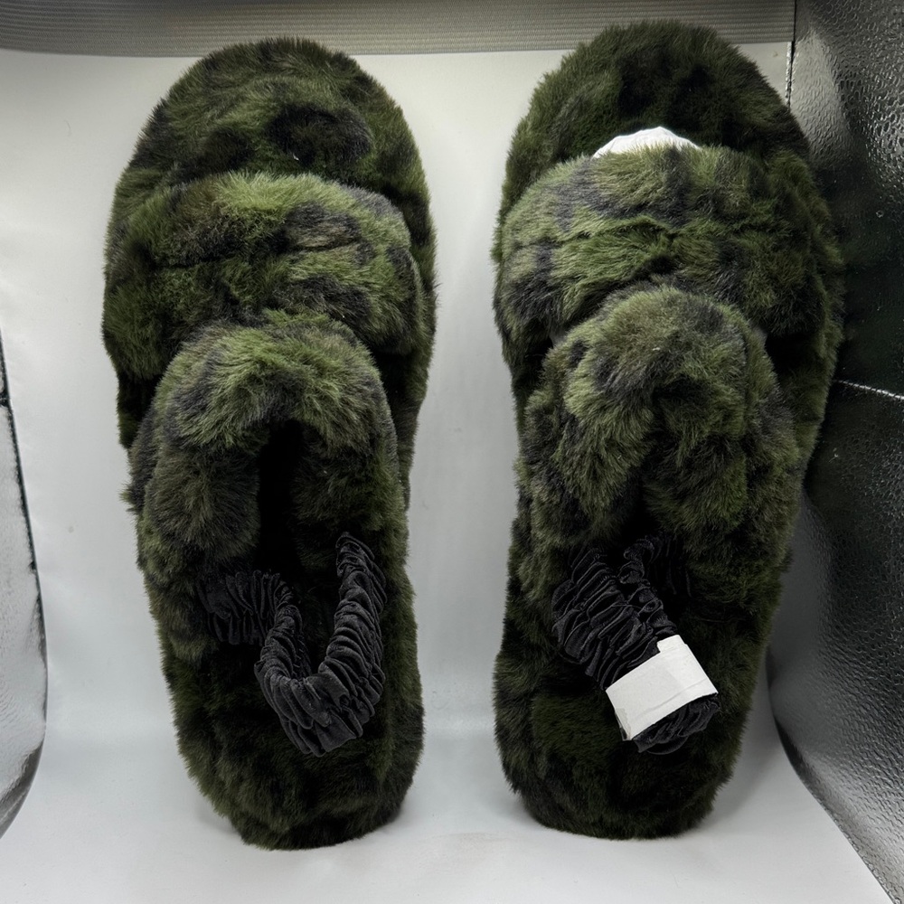 ARRAY SLIPPERS Green Faux Fur Slippers NWOutBox Sz 9M Sling back